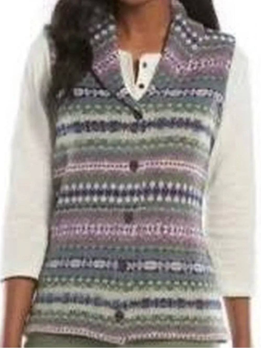 Chaps Fair Isle Knit Vest in Green, Purple & Cream